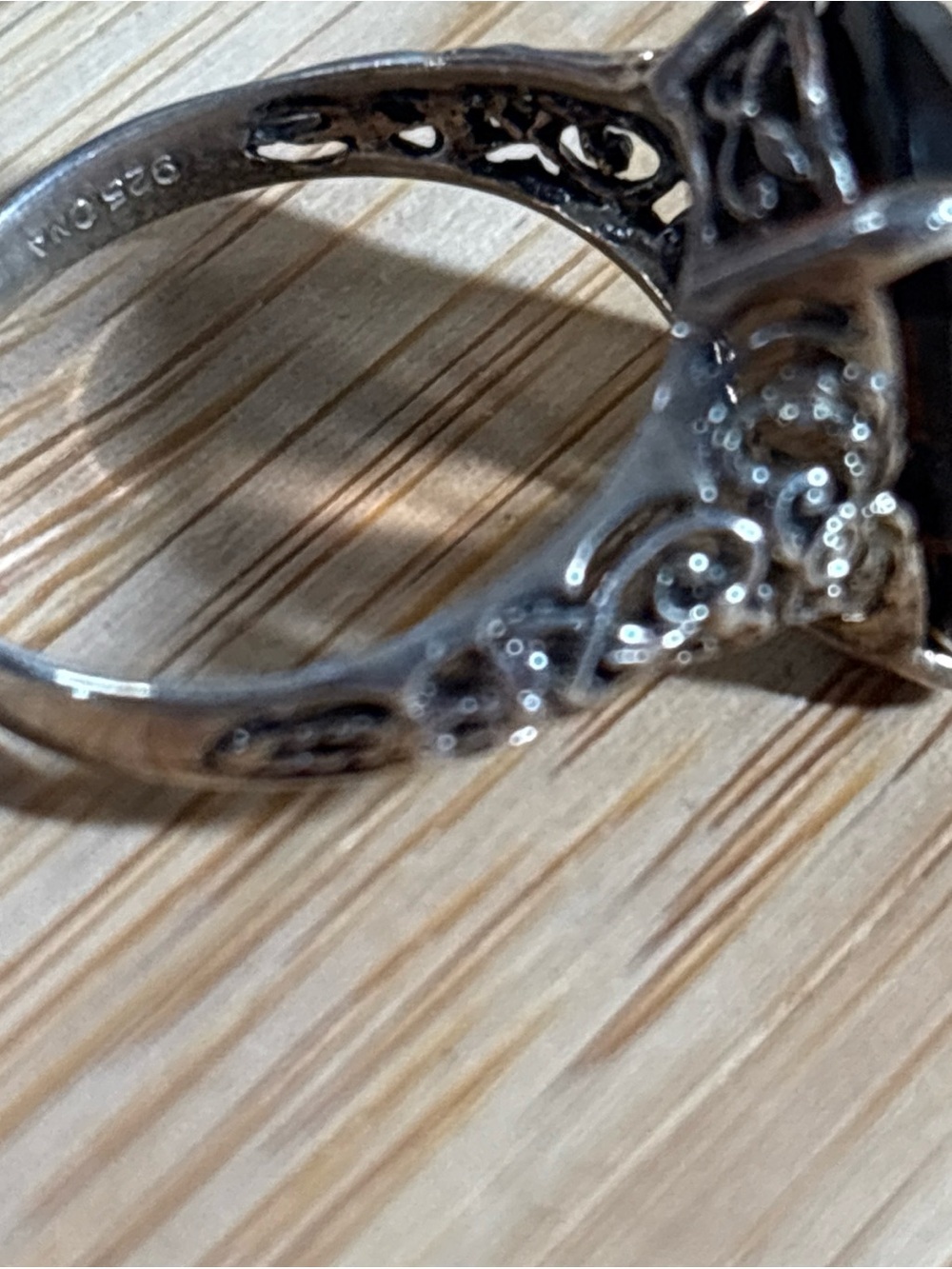 Vintage Designer CNA Ornate Sterling Silver & Smoky Quartz Ring Size 8